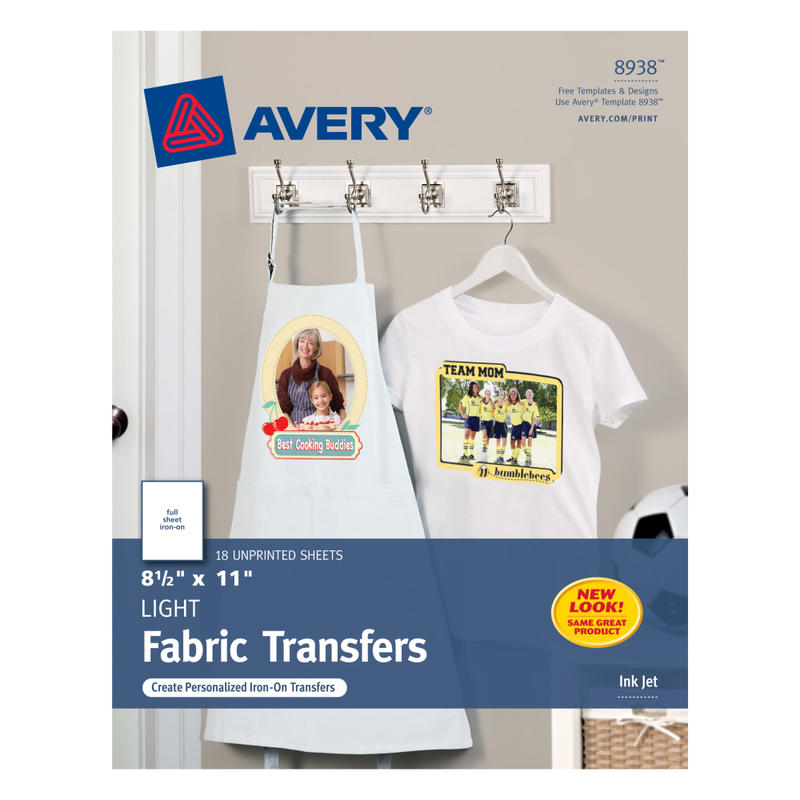 Avery T-Shirt Transfers, Light, 8938, Pack Of 18 (Min Order Qty 3) MPN:8938