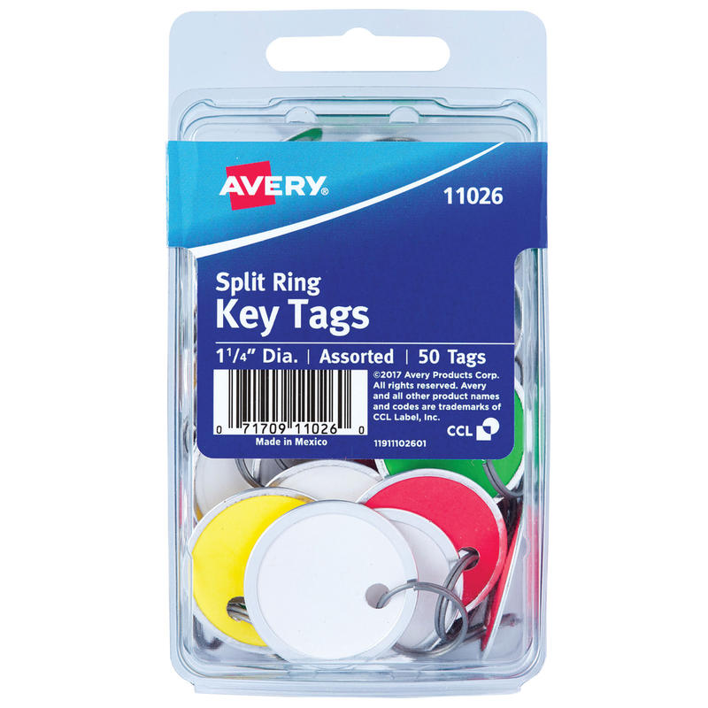 Avery Metal Rim Key Tags, 1 1/4in, Pack Of 50, Assorted Colors MPN:11026
