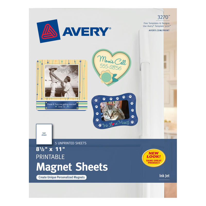 Avery Inkjet Magnet Sheets, 8 1/2in x 11in, Pack Of 5 Sheets MPN:3270