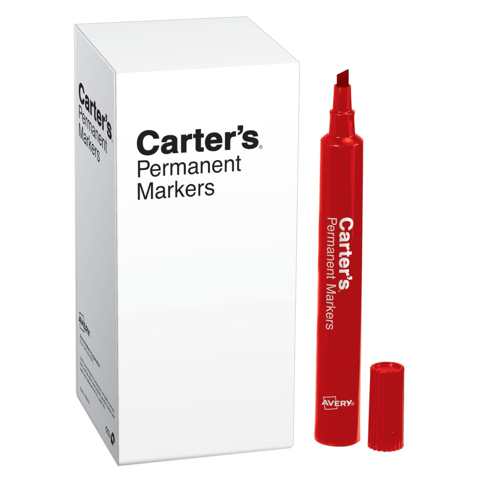 Avery Carters Permanent Markers, Chisel Tip, Large Desk-Style Size, Red MPN:27177