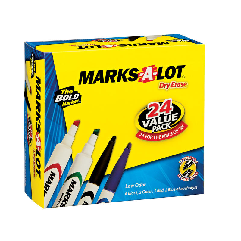 Avery Desk/Pen Style Dry Erase Marker Combo Pack - Chisel, Bullet Marker Point Style - Assorted Barrel - 24 / Box MPN:29870
