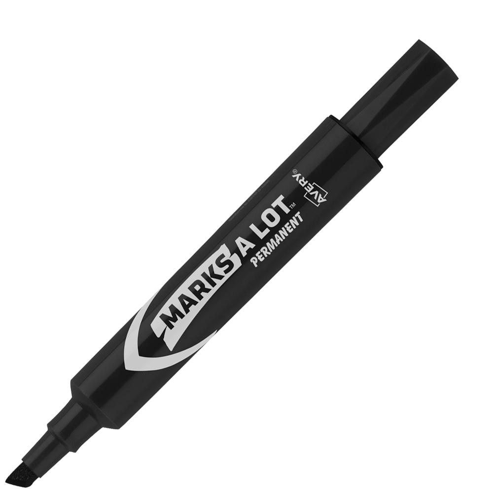 Avery Marks A Lot Permanent Markers, Chisel Point, Black, Pack Of 12 Markers MPN:7888