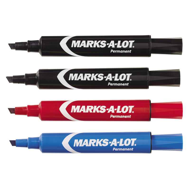 Avery Regular Desk Style Permanent Markers, Chisel Point, Black/Blue/Red Inks, Pack Of 4 MPN:07905
