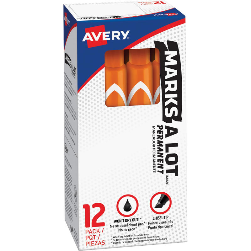 Avery Large Desk-Style Permanent Markers, Chisel Point, 4.76 mm, Orange, Pack Of 12 MPN:08883