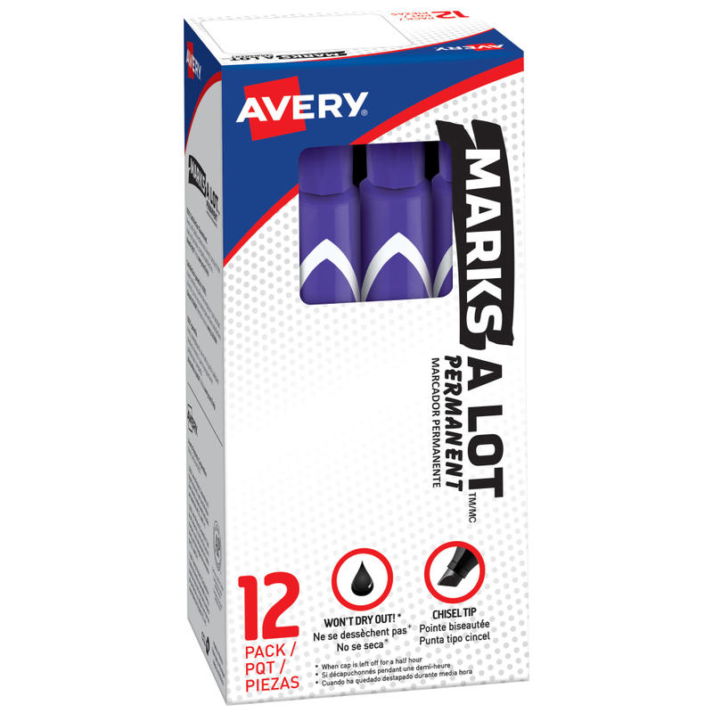 Avery Marks-A-Lot Permanent Markers, Chisel Tip, Purple, Pack Of 12 Markers MPN:08884