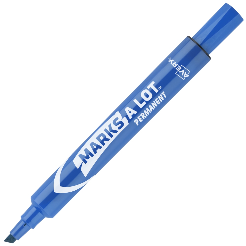 Avery Marks A Lot Permanent Markers, Chisel Tip, Large Desk-Style Size, Blue, Pack Of 12 MPN:8886