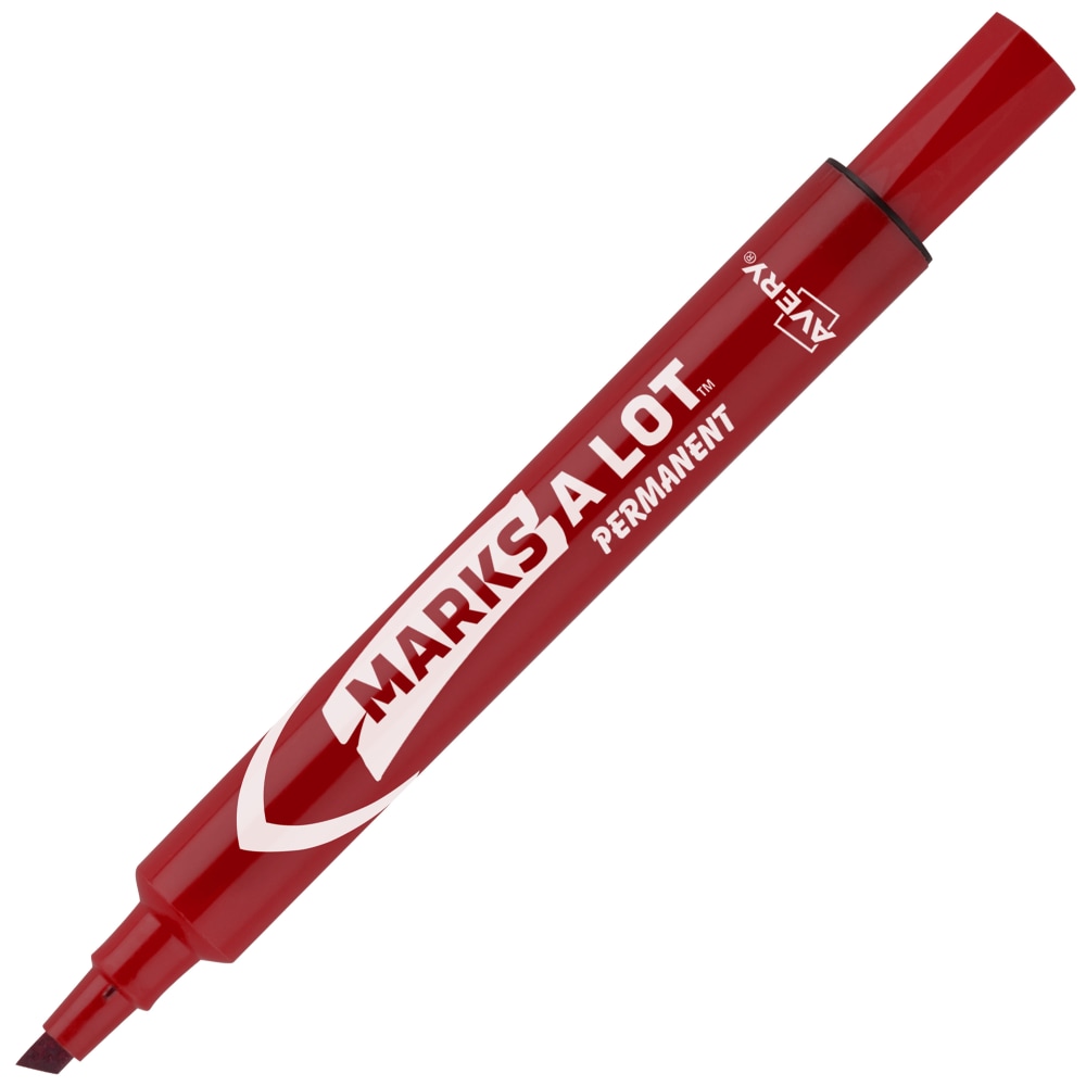 Avery Marks A Lot Permanent Markers, Chisel Tip, Large Desk-Style Size, Red, Pack Of 12 MPN:8887