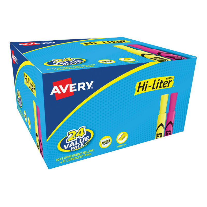 Avery Hi-Liter Desk Style Highlighters, Chisel Tip, Assorted Colors, Pack Of 24 MPN:98189