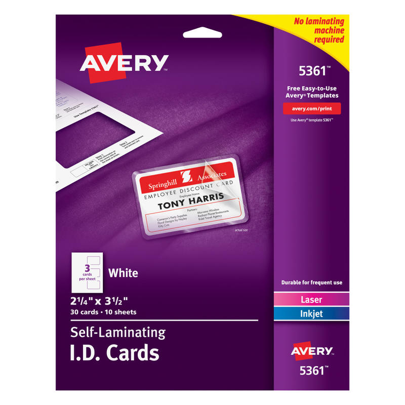 Avery Laminated I.D. Cards, Box Of 30 MPN:5361