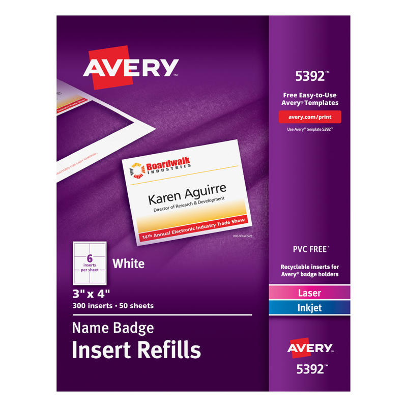 Avery Laser Name Badge Inserts, 3in x 4in, Box Of 300 MPN:5392