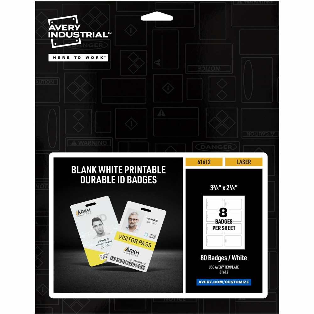 Avery Name Badge, 80 Packaged Quantity, Vertical, Portrait, 2.1inW x 3.4inH, Rectangular Shape, Double Sided MPN:61612