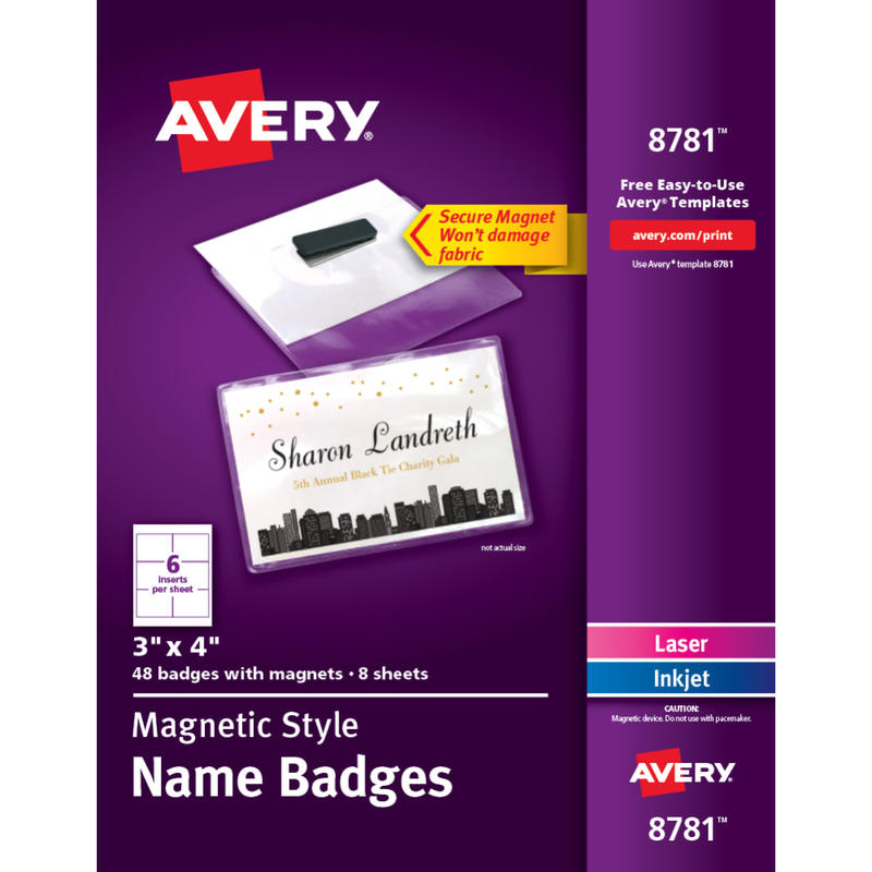 Avery Magnetic Style Name Badge Kit, 3in x 4in, White, Pack Of 48 Badges MPN:8781