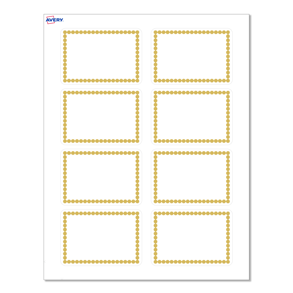 Avery Printable Adhesive Name Badges With Preprinted Designs, Rectangle, S00-EY1, 2-1/3in x 3-3/8in, Matte White With Gold Beads Design, Pack Of 80 MPN:S00-D1H-PRFNB10
