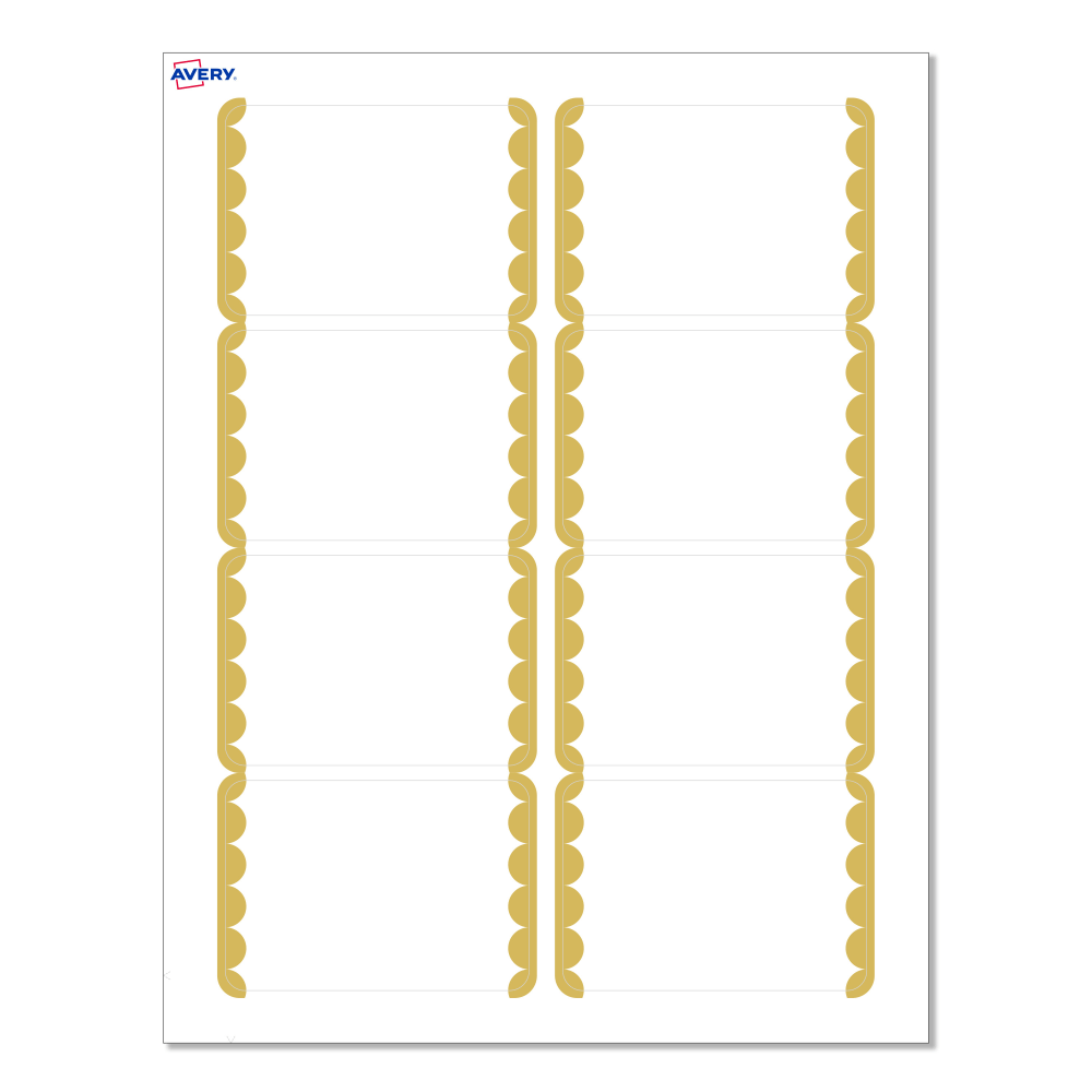 Avery Printable Adhesive Name Badges With Preprinted Designs, Rectangle, S00-EY3, 2-1/3in x 3-3/8in, Matte White With Gold Dots Edge Design, Pack Of 80 MPN:S00-D1V-PRFNB10