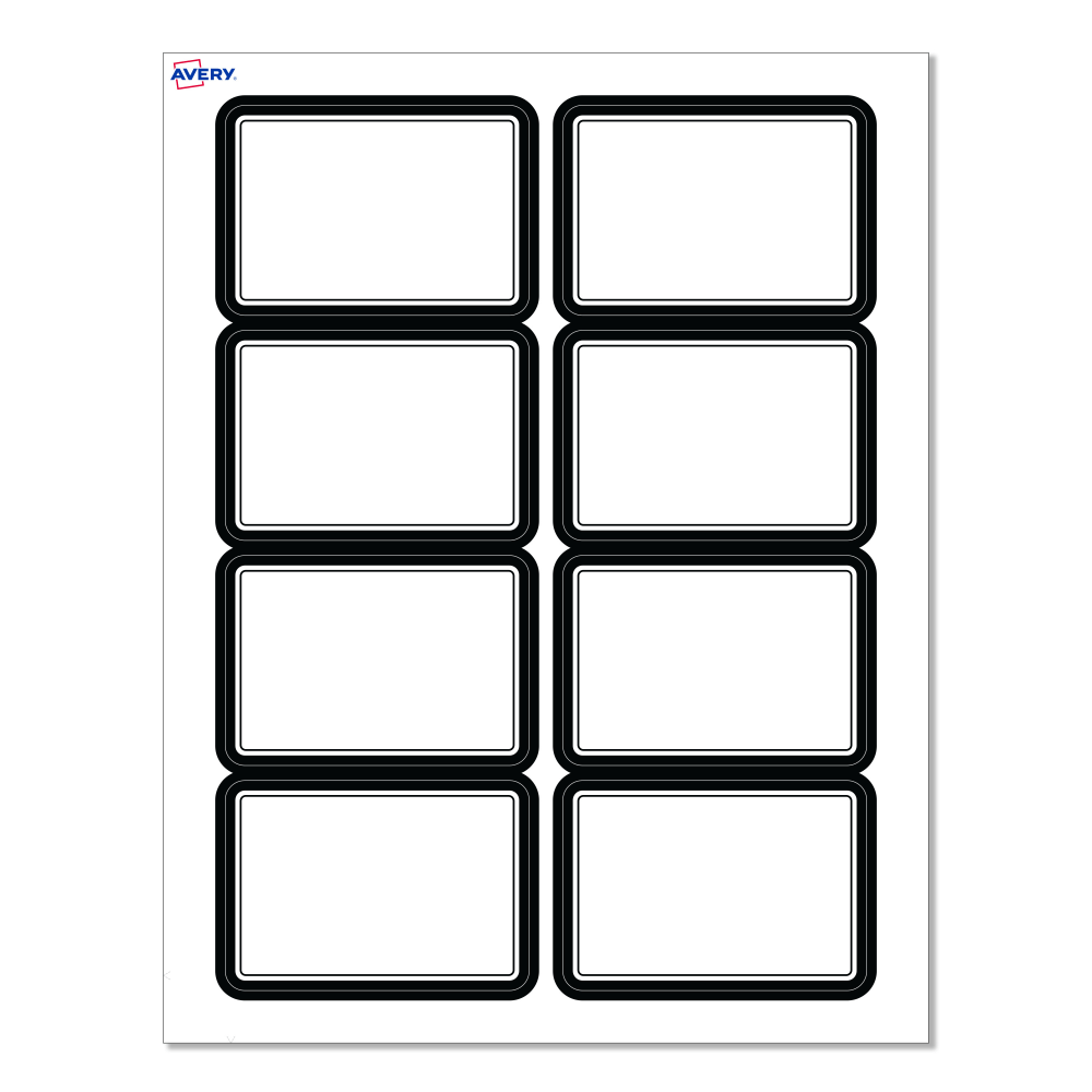 Avery Printable Adhesive Name Badges/Preprinted Designs, Rectangle, S00-EY6, 2-1/3in x 3-3/8in, Matte White/Double Black Border, Pack Of 80 MPN:S00-D2A-PRFNB10