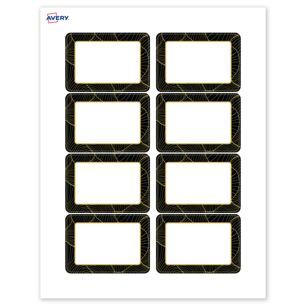 Avery Printable Adhesive Name Badges/Preprinted Designs, Rectangle, S00-ETK, 2-1/3in x 3-3/8in, Matte White/Black Border/Gold Veins, Pack Of 80 MPN:S00-ETK-PRFNB10