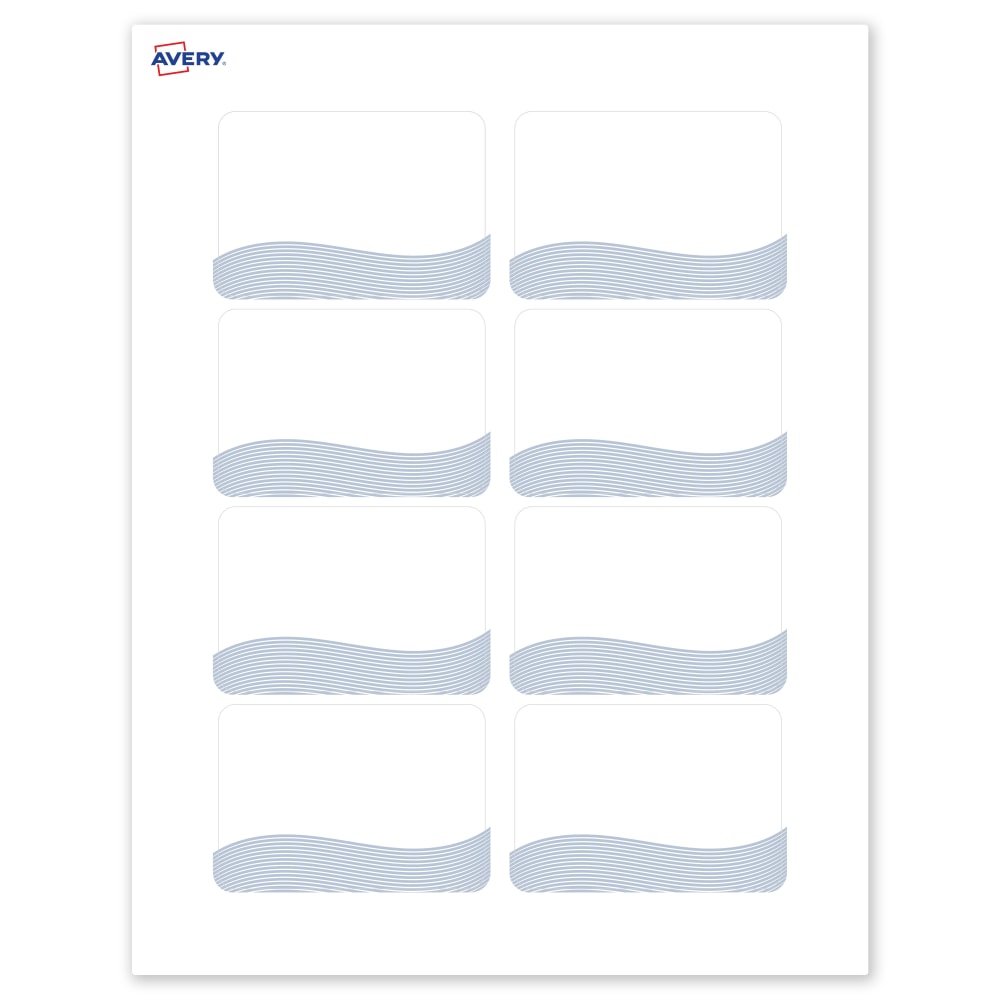 Avery Printable Adhesive Name Badges With Preprinted Designs, Rectangle, S00-EVA, 2-1/3in x 3-3/8in, Matte White With Blue Waves Design, Pack Of 80 MPN:S00-EVA-PRFNB10