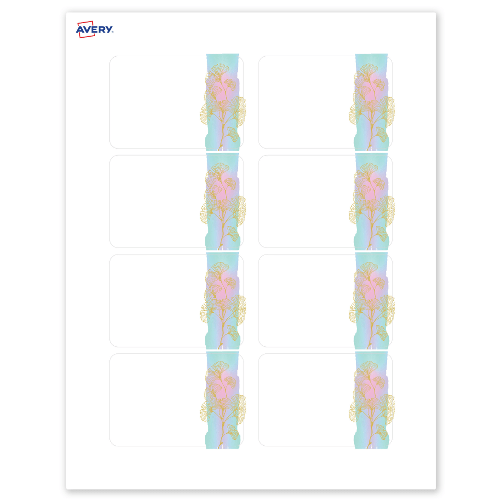 Avery Printable Adhesive Name Badges/Preprinted Designs, Rectangle, S00-EVS, 2-1/3in x 3-3/8in, Matte White/Watercolors/Gold Ginkgo Leaves, Pack Of 80 MPN:S00-EVS-PRFNB10