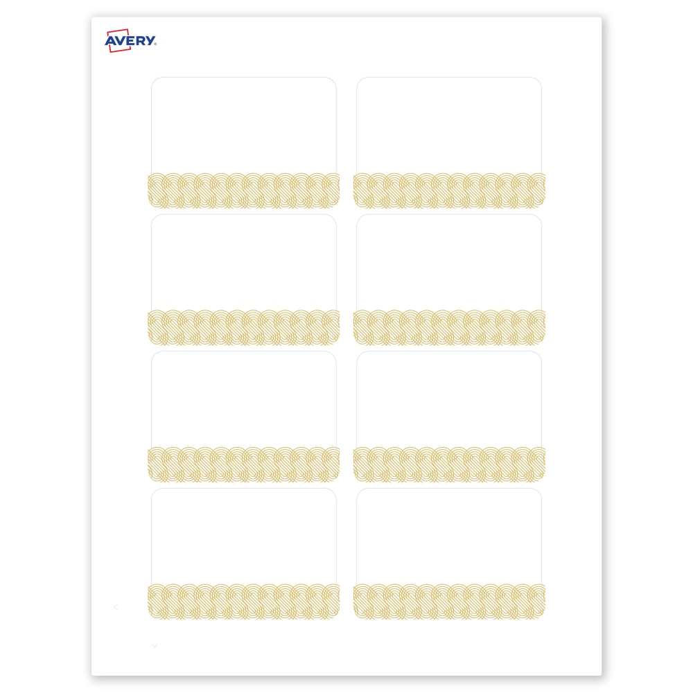 Avery Printable Adhesive Name Badges With Preprinted Designs, Rectangle, S00-EX6, 2-1/3in x 3-3/8in, Matte White With Gold Lace Trim Design, Pack Of 80 MPN:S00-EX6-PRFNB10