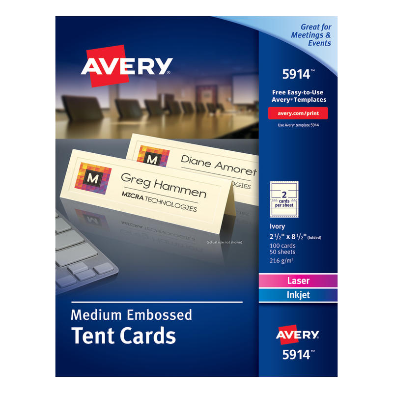 Avery Embossed Tent Cards, 2 1/2in x 8 1/2in, Ivory, Pack Of 100 (Min Order Qty 3) MPN:5914