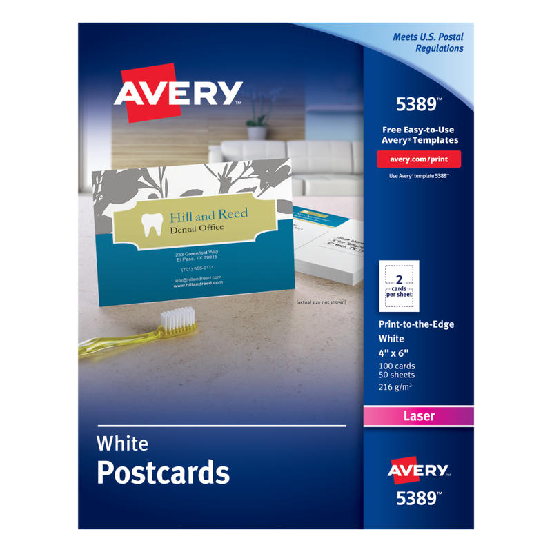 Avery Printable Postcards With Sure Feed Technology, 4in x 6in, White, 100 Blank Postcards MPN:5389