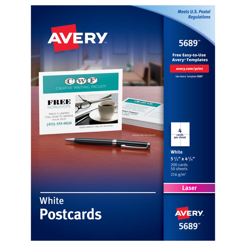 Avery Printable Postcards, 4.25in x 5.5in, White, 200 Blank Postcards For Laser Printers (Min Order Qty 4) MPN:5689
