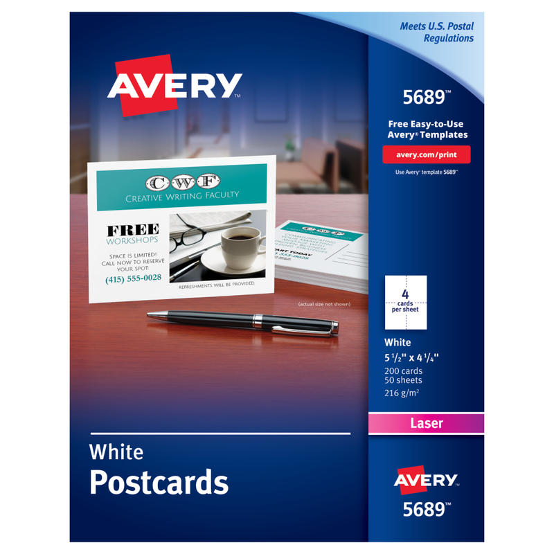 Avery Printable Postcards, 4.25in x 5.5in, White, 200 Blank Postcards For Laser Printers MPN:5689
