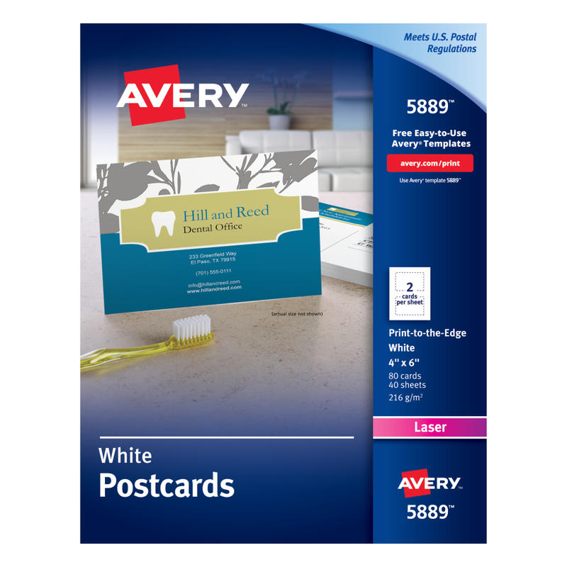 Avery Printable Postcards With Sure Feed Technology, 4in x 6in, White, 80 Blank Postcards (Min Order Qty 2) MPN:5889