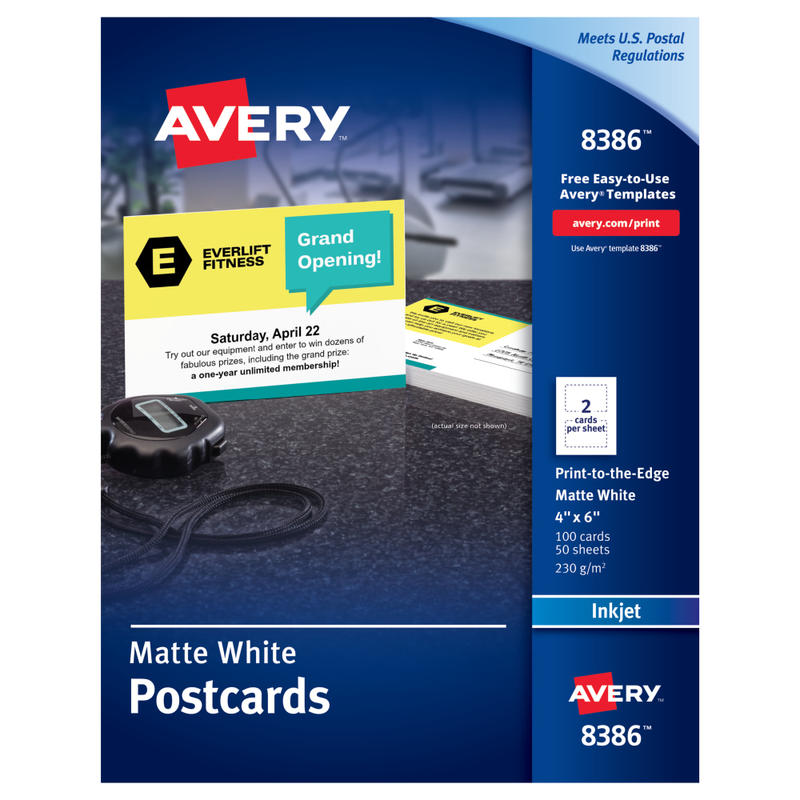 Avery Printable Postcards With Sure Feed Technology, 4in x 6in, Matte White, 100 Blank Postcards (Min Order Qty 3) MPN:8386