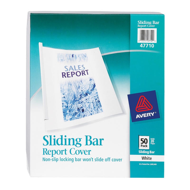 Avery Sliding Bar Report Covers, White Bars, Box Of 50 (Min Order Qty 3) MPN:47710