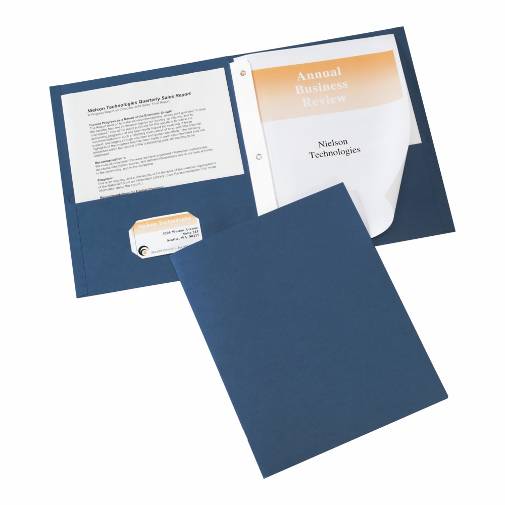 Avery 2-Pocket Folders With Fasteners, Letter Size, Dark Blue, Pack Of 25 MPN:47975