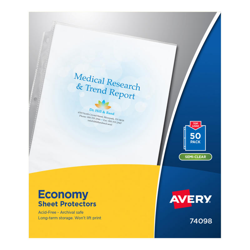 Avery Economy Sheet Protectors, Top Load, 8-1/2in x 11in, Semi-Clear, 50 Document Protectors MPN:74098