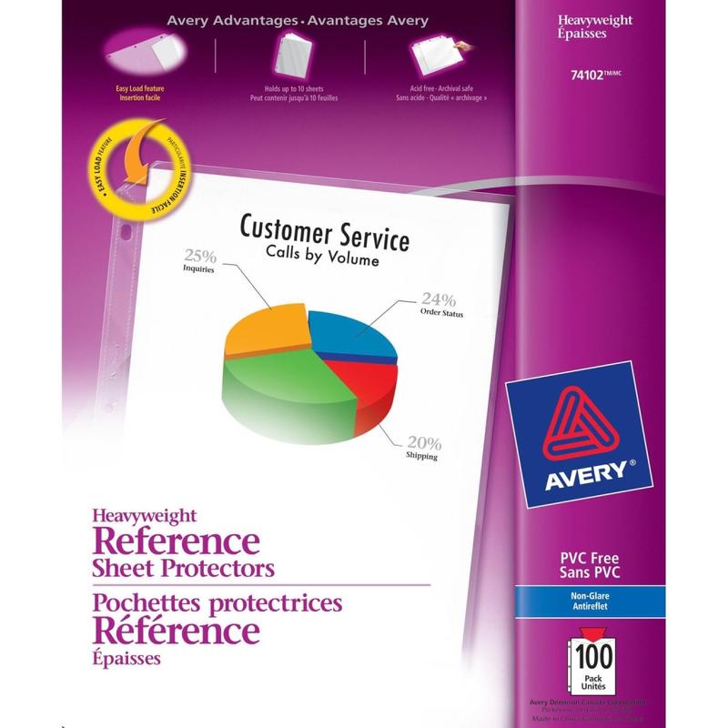 Avery Non-Glare Heavyweight Sheet Protectors With Easy Load, 8-1/2in x 11in, Clear, 100 Document Protectors MPN:74102
