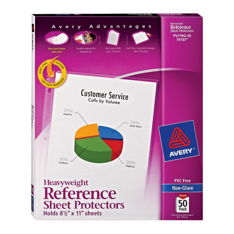 Avery Non-Glare Heavyweight Sheet Protectors, 8 1/2in x 11in, Top Loading, Pack Of 50 MPN:74107