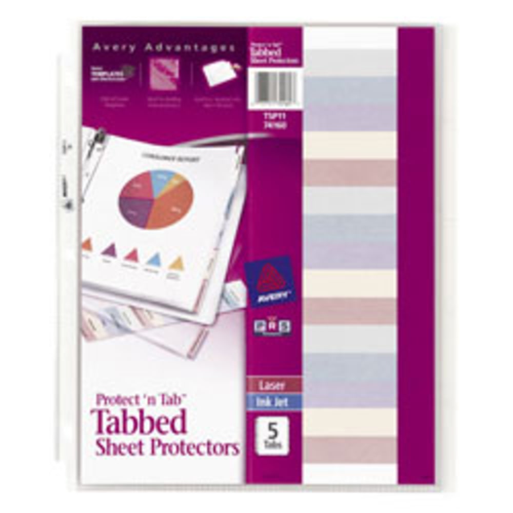 Avery Protect N Tab Tabbed Sheet Protector Dividers, Top Load, 5-Tab Set, 5 Page Protectors MPN:74160