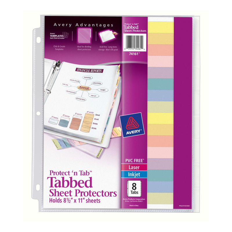 Avery Protect N Tab Tabbed Sheet Protector Dividers, 8-1/2in x 11in, Clear, 8/Pack MPN:74161