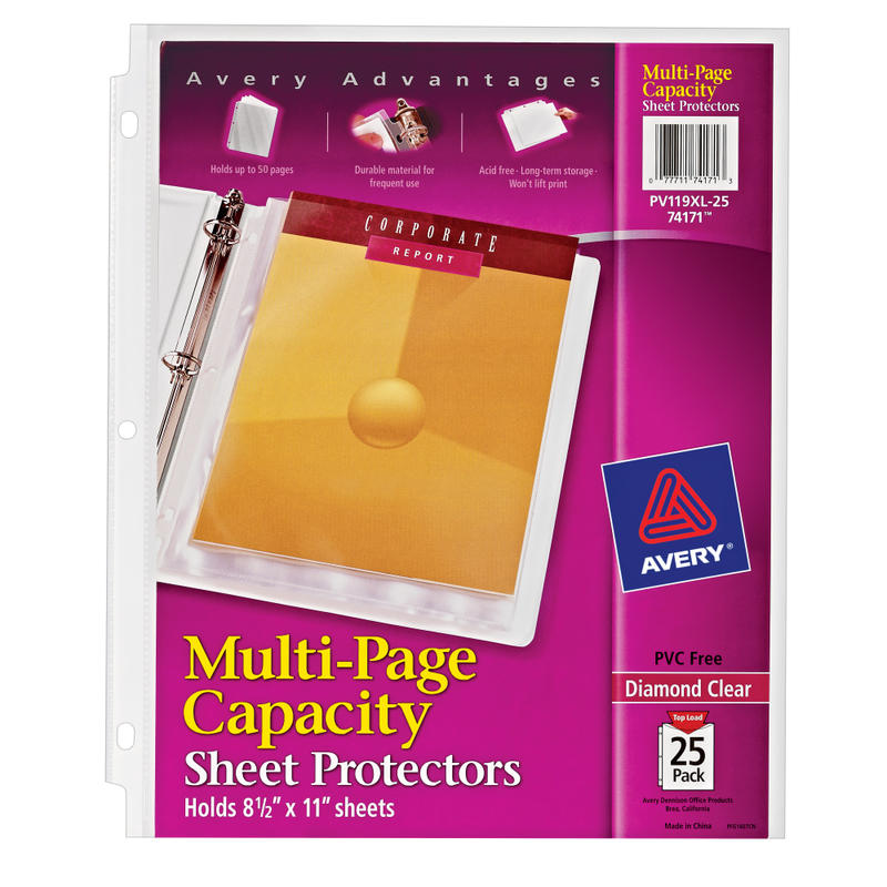 Avery Multi-Page Capacity Sheet Protectors, 8 1/2in x 11in, Top Loading, Pack Of 25 MPN:74171