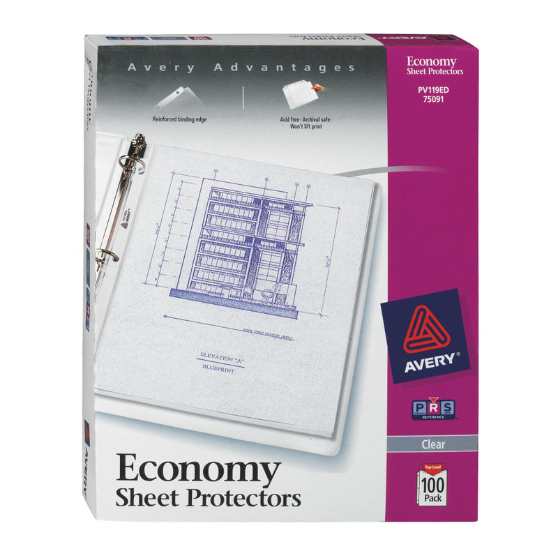Avery Top Load Economy Sheet Protectors, 8-1/2in x 11in, Clear, 100 Document Protectors MPN:75091