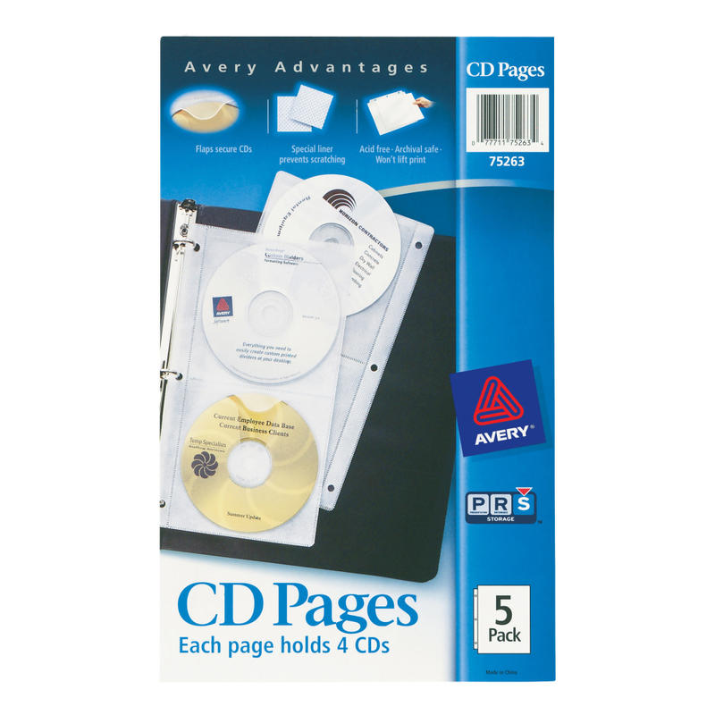 Avery CD Sheet-Protector Pages, Clear, Pack Of 5 MPN:75263
