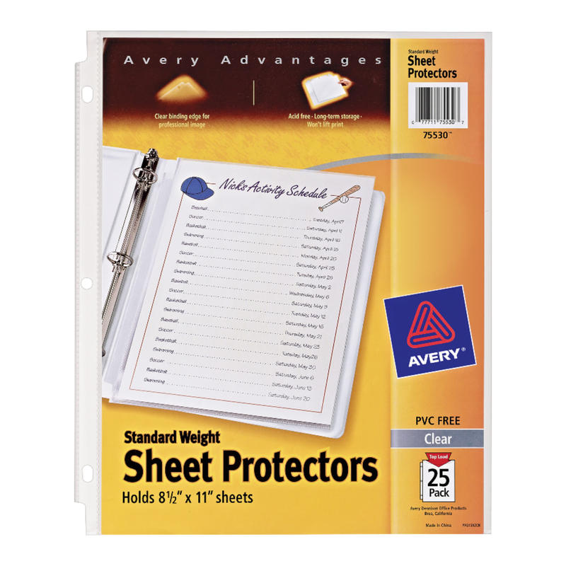 Avery Standard Weight Sheet Protectors, 8 1/2in x 11in, Clear, Pack Of 25 MPN:75530