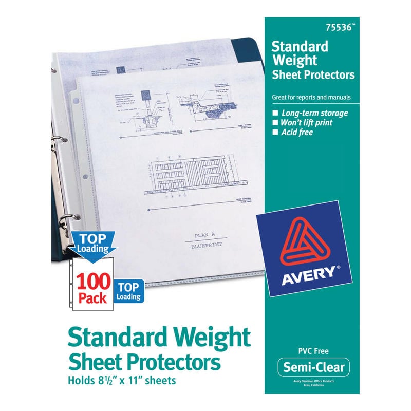 Avery Top-Loading Nonstick Sheet Protectors, Standard, Box Of 100 (Min Order Qty 5) MPN:75536