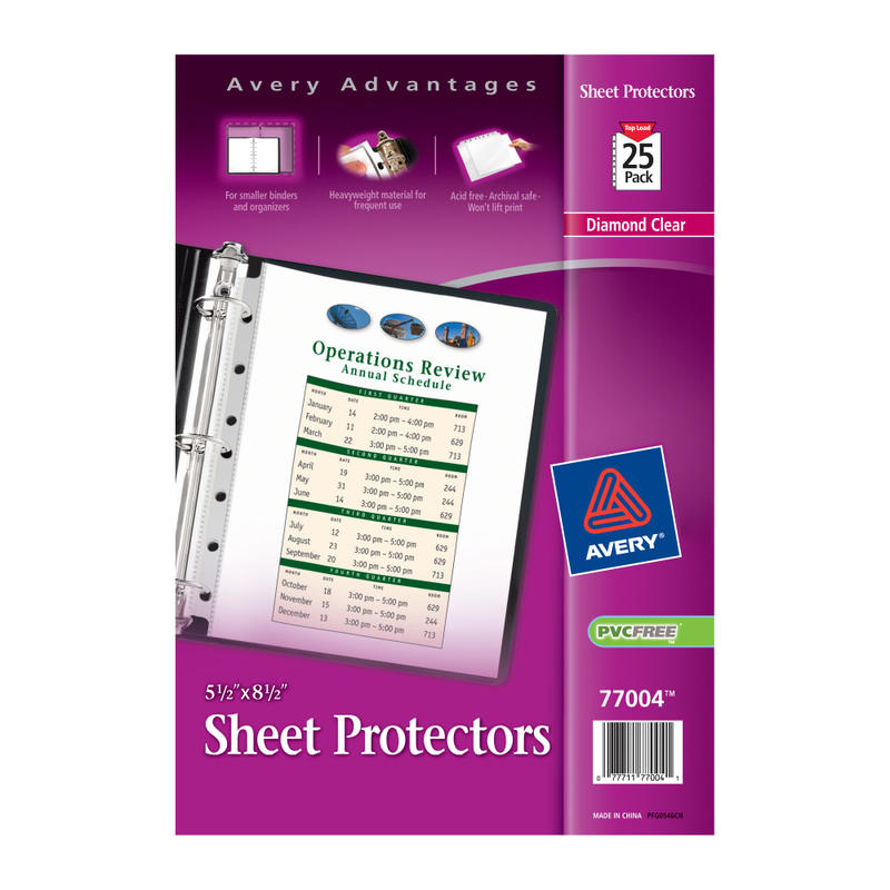 Avery Diamond Clear Heavyweight Sheet Protectors For Mini Binders, 5 1/2in x 8 1/2in, 7-Hole, Clear, Pack Of 25 MPN:77004