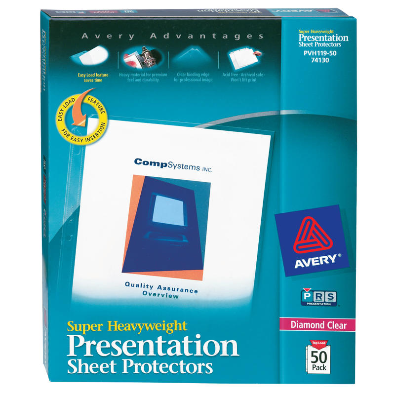 Avery Super Heavyweight Sheet Protectors With Easy Load, 8-1/2in x 11in, Diamond Clear, 50 Document Protectors MPN:AVE74130
