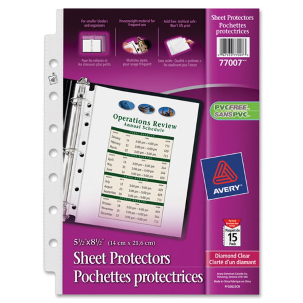 Avery Diamond Clear Heavyweight Sheet Protectors For Mini Binders, Holds 8.5in x 5.5in Sheets, Clear, Pack Of 15 MPN:AVE77007
