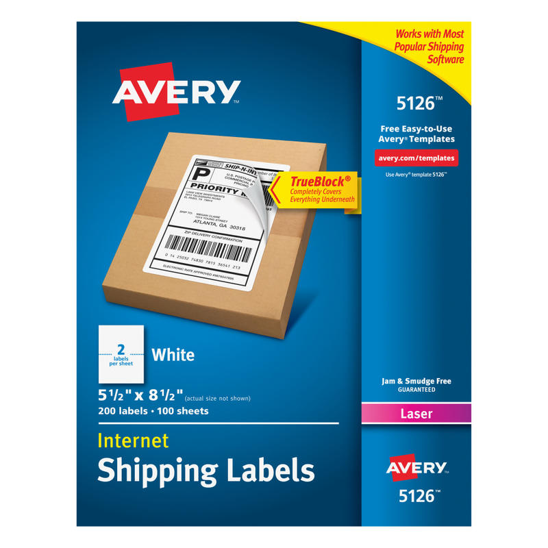 Avery TrueBlock White Laser Shipping Labels, Internet, 5126, 5 1/2in x 8 1/2in, Pack Of 200 MPN:5126