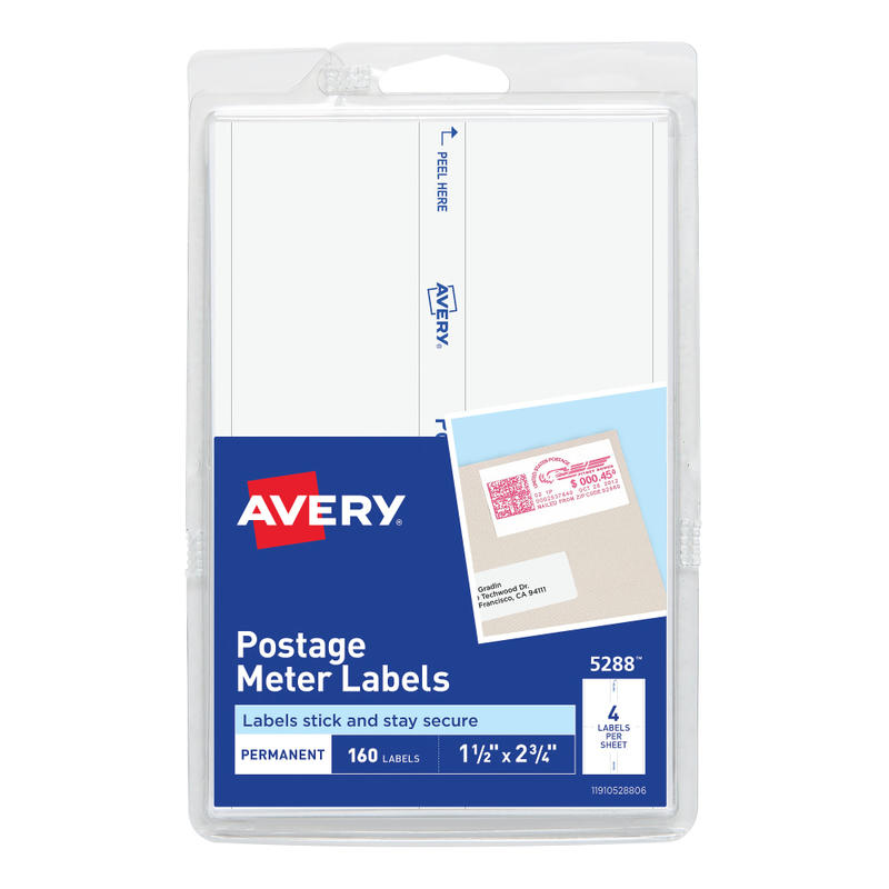 Avery Postage Meter Labels, 5288, 1 1/2in x 2 3/4in, White, Pack Of 160 (Min Order Qty 11) MPN:5288