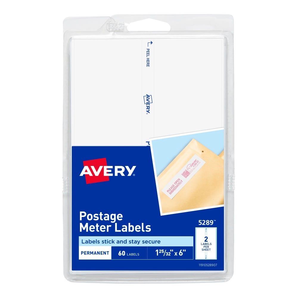 Avery Postage Meter Labels For Personal Post Office E700, 5289, 1 3/16in x 6in, White, Pack Of 60 (Min Order Qty 14) MPN:5289
