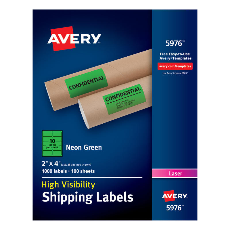 Avery High-Visibility Shipping Labels, AVE5976, 2in x 4in, Neon Green, Box Of 1000 MPN:5976