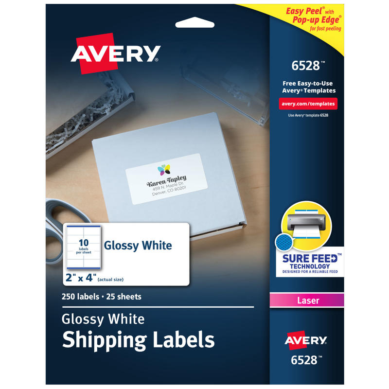 Avery Glossy Permanent Labels, 6528, Mailing, 2in x 4in, White, Pack Of 250 (Min Order Qty 2) MPN:6528