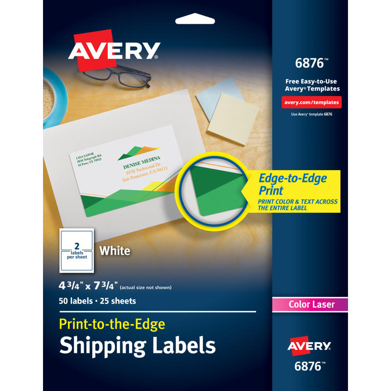 Avery Print-to-the-Edge Shipping Labels With Sure Feed Technology, 6876, Rectangle, 4-3/4in x 7-3/4in, White, Pack Of 50 (Min Order Qty 5) MPN:6876